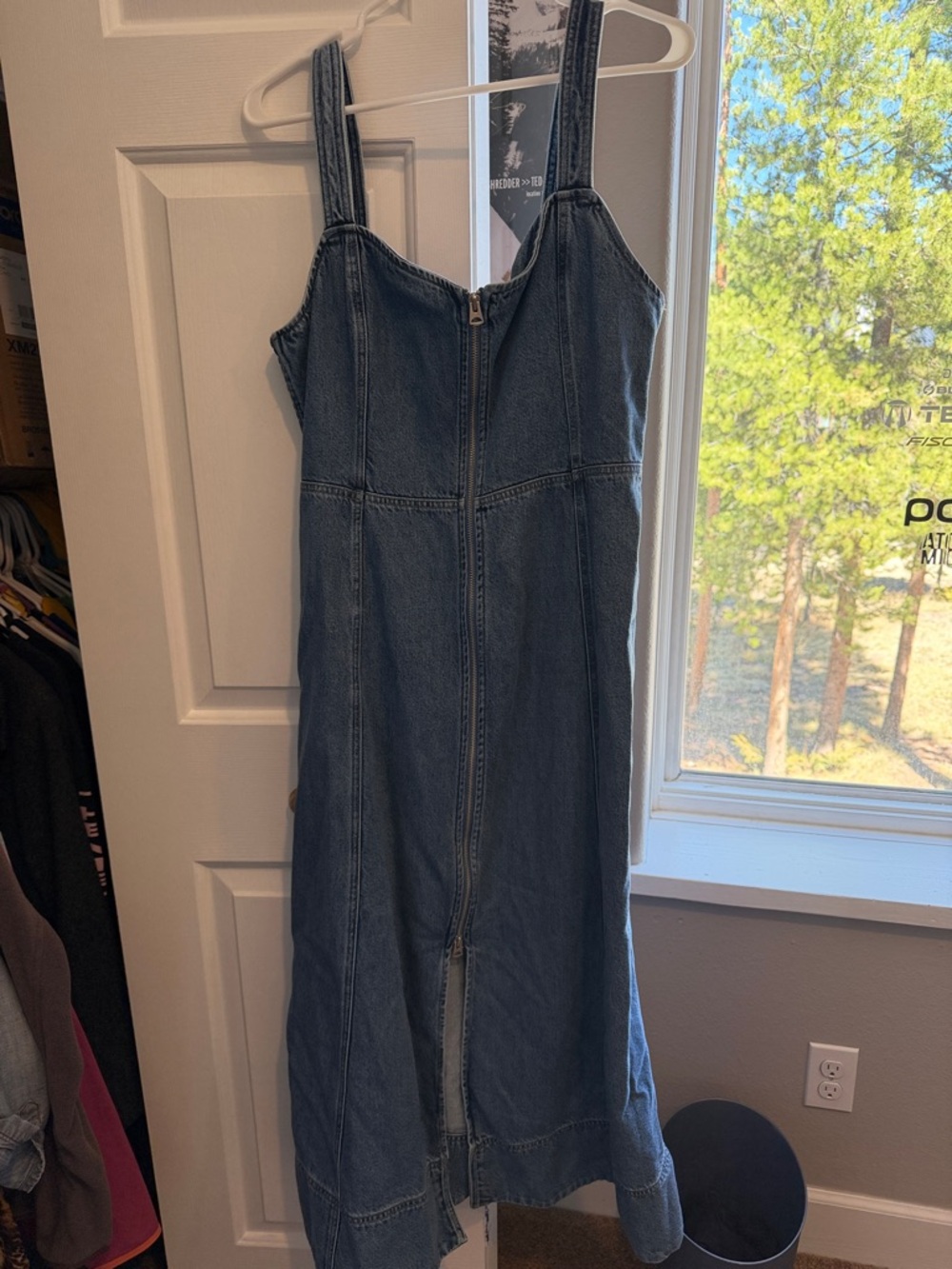 GAP Blue Denim Asymmetrical Zip-Front Midi Dress